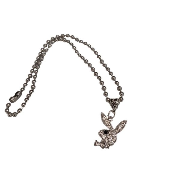 Bunny Choker 🐰 Crystal Rhinestone Pendant –17" Silver Ball Bead Choker Chain - Picture 4 of 8